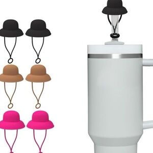 Pink, tan and Black Silicone top hat straw toppers 3 pack